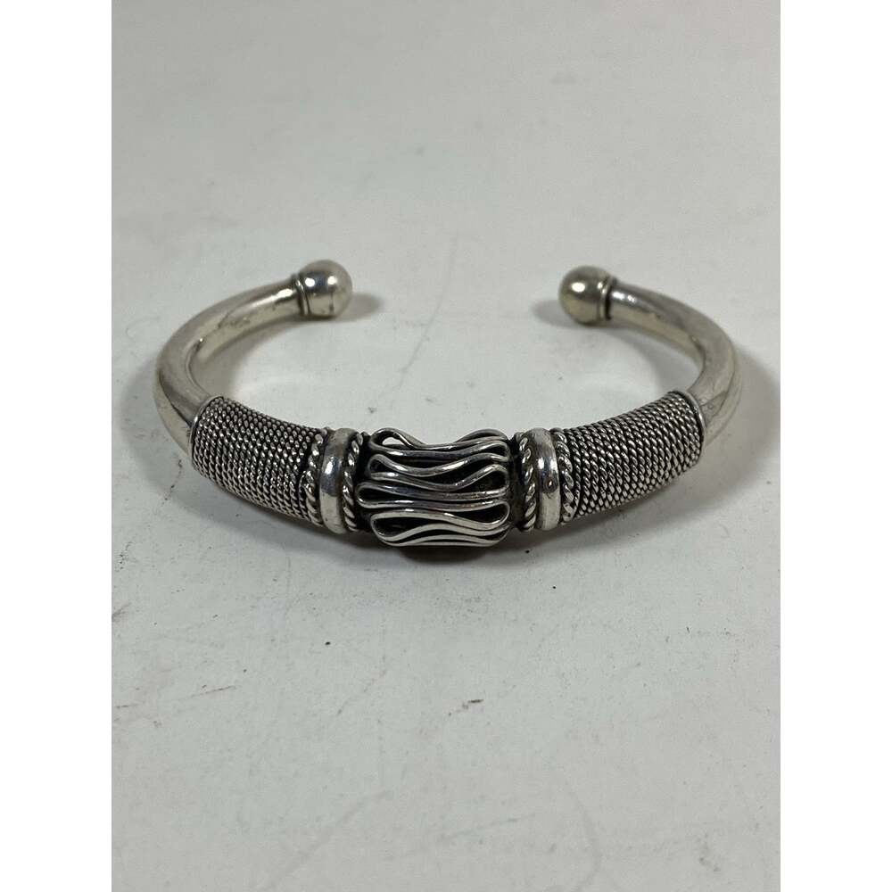 Silver Cuff Bracelet w/ Rope Pattern - Picture 2 of 6